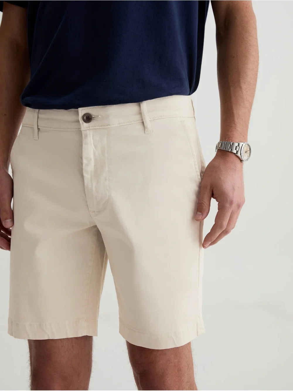 AG Adriano Goldschmied Cream Flat-Front Wanderer Chino Shorts — Size 36